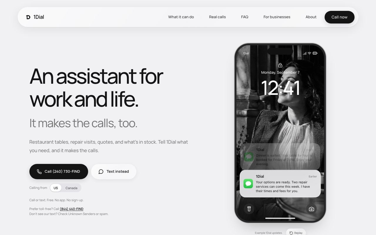 1Dial interface screenshot