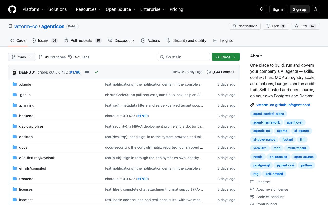 AgentiCOS interface screenshot