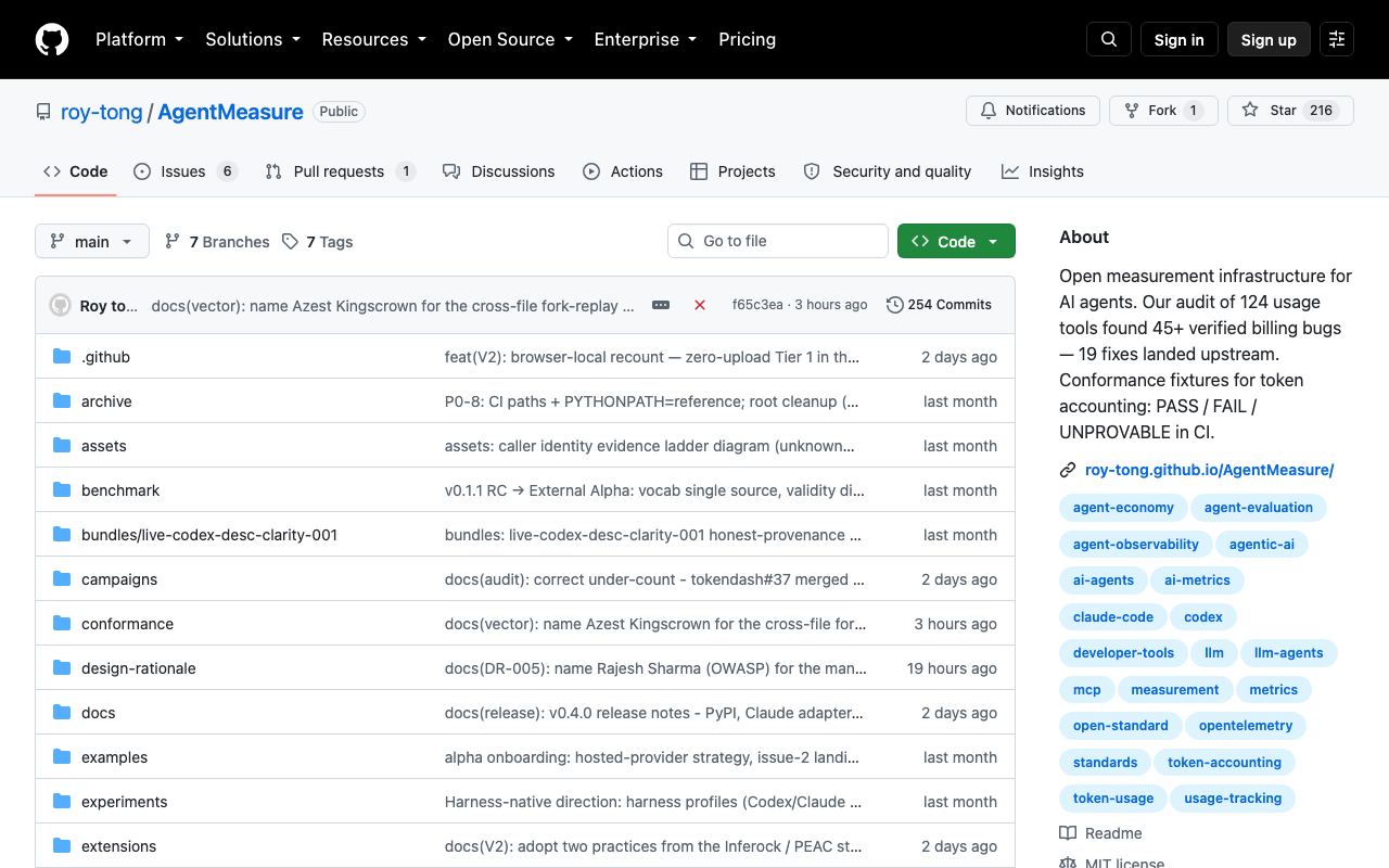 AgentMeasure interface screenshot