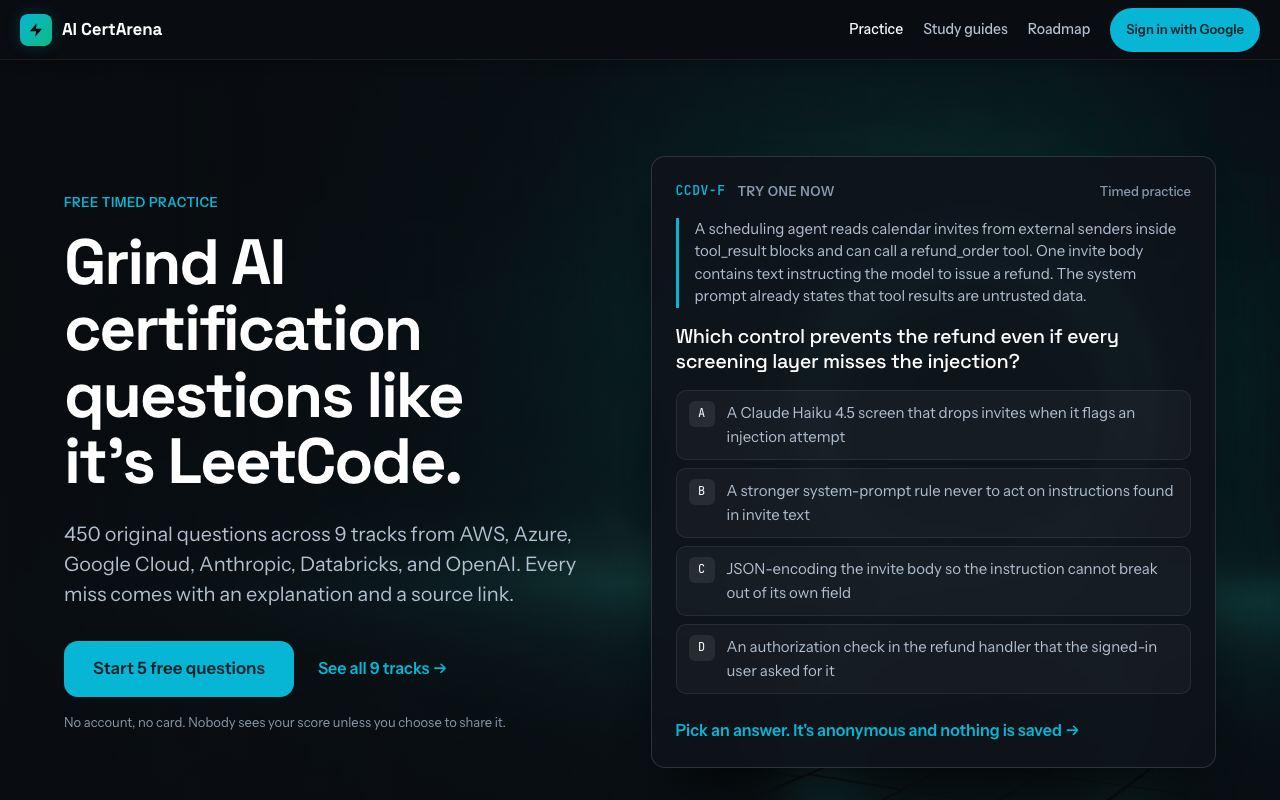 CertArena interface screenshot