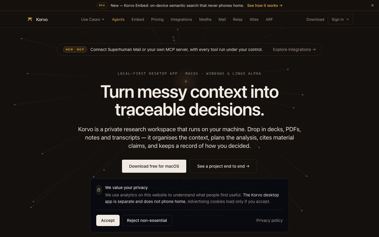 Korvo interface screenshot