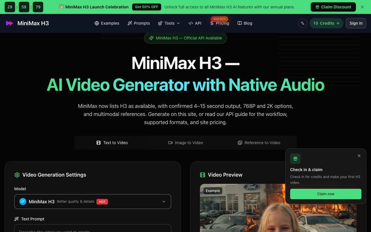 MiniMax H3 interface screenshot