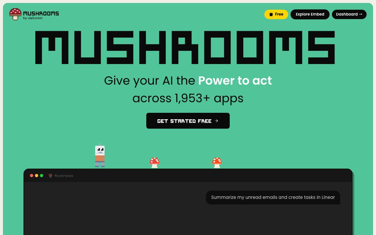 Mushrooms (viaSocket) interface screenshot