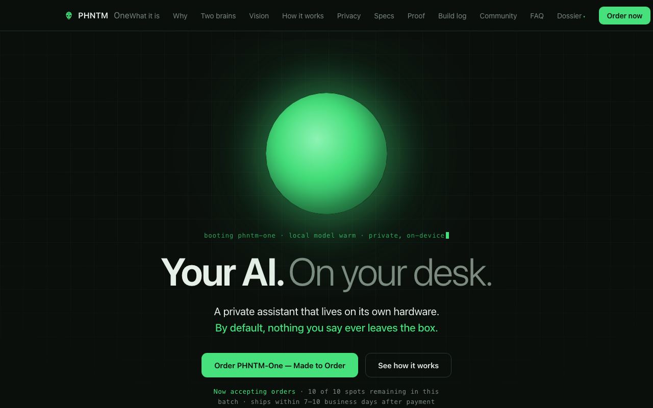 Phntm-ONE interface screenshot