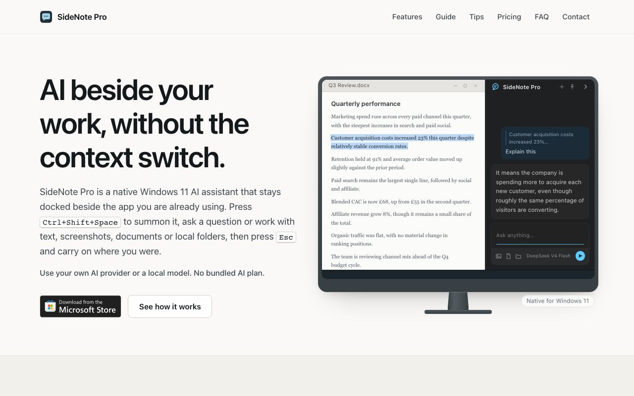 SideNote Pro interface screenshot
