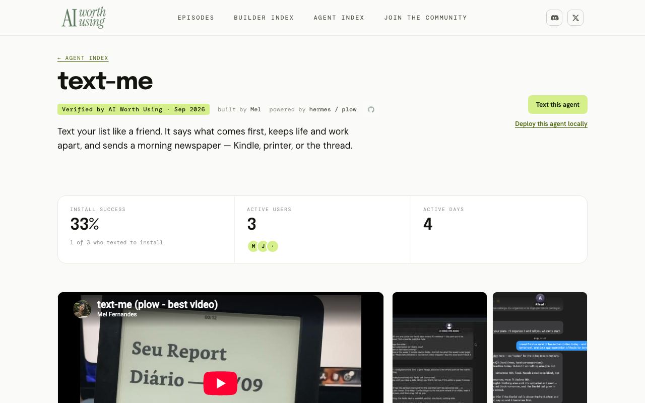 Text-me interface screenshot