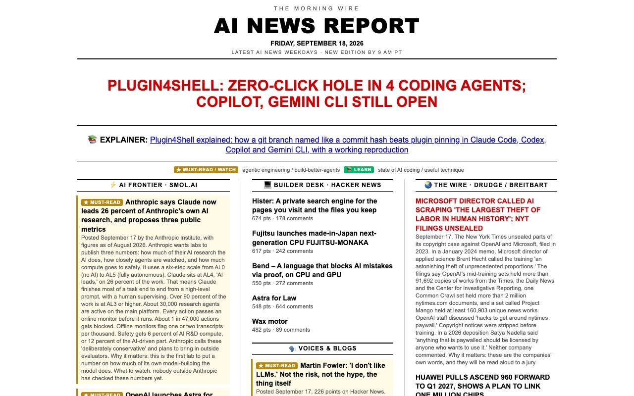 The AI News Report interface screenshot