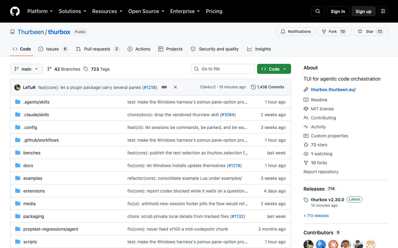 Thurbox interface screenshot