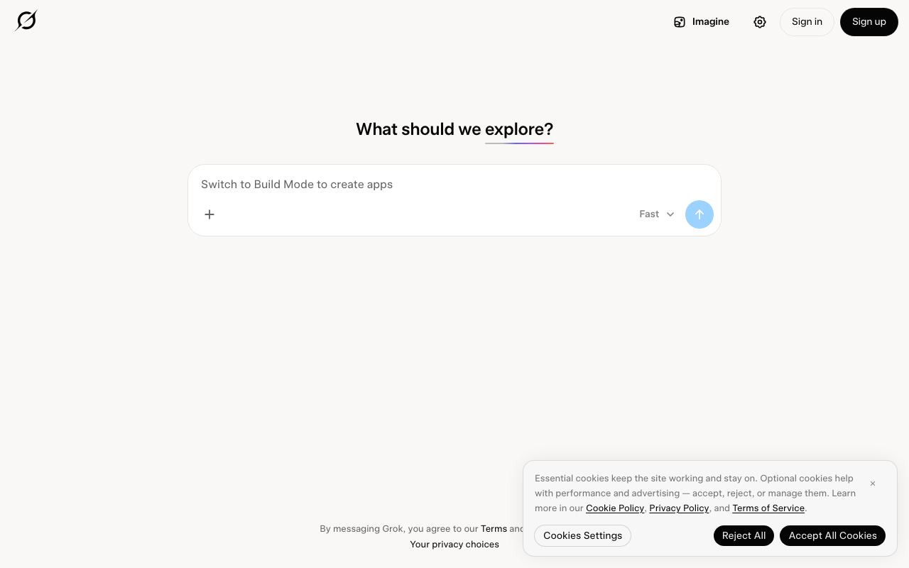 xAI Grok 4.5 interface screenshot