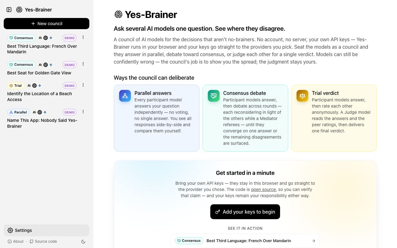 Yes-Brainer interface screenshot